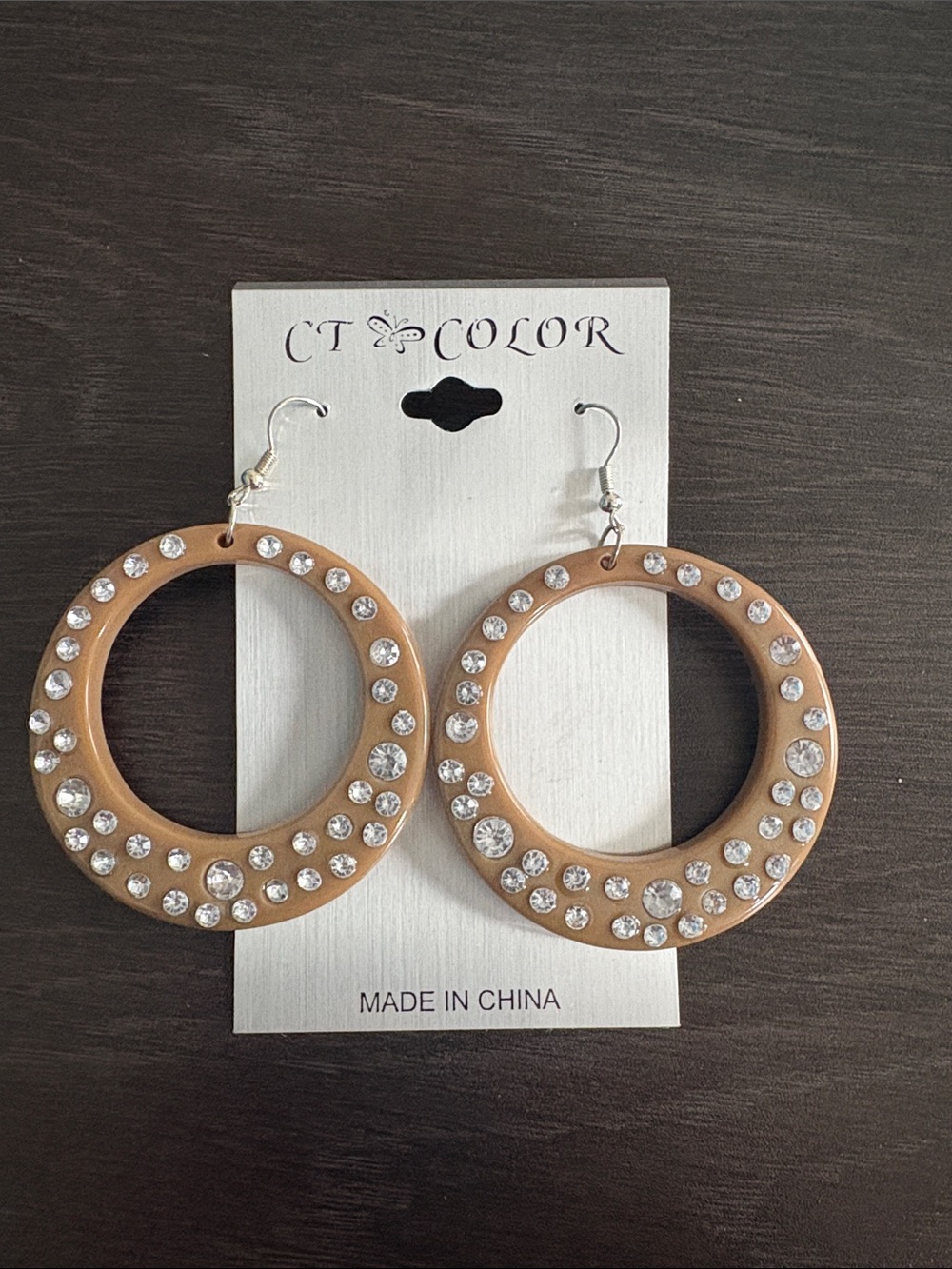 Light Brown Crystal Hoop Earrings